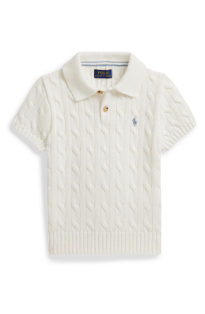 Polo Ralph Lauren Kids' Cabled Cotton Polo Sweater, Main, color, Deck Wash White
