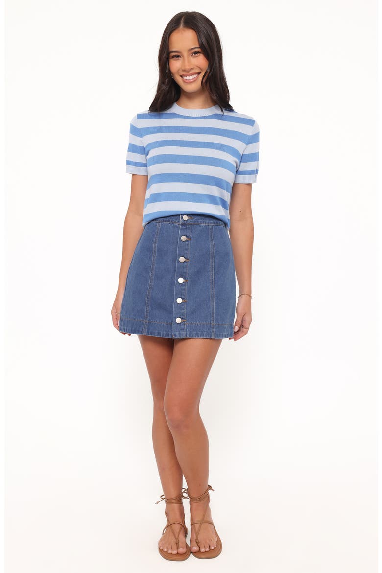 Sara Button Front Denim Miniskirt, Alternate, color, DARK WASH