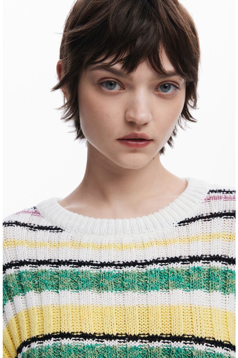 Stripe Crewneck Sweater, Alternate, color, MATERIAL FINISHES