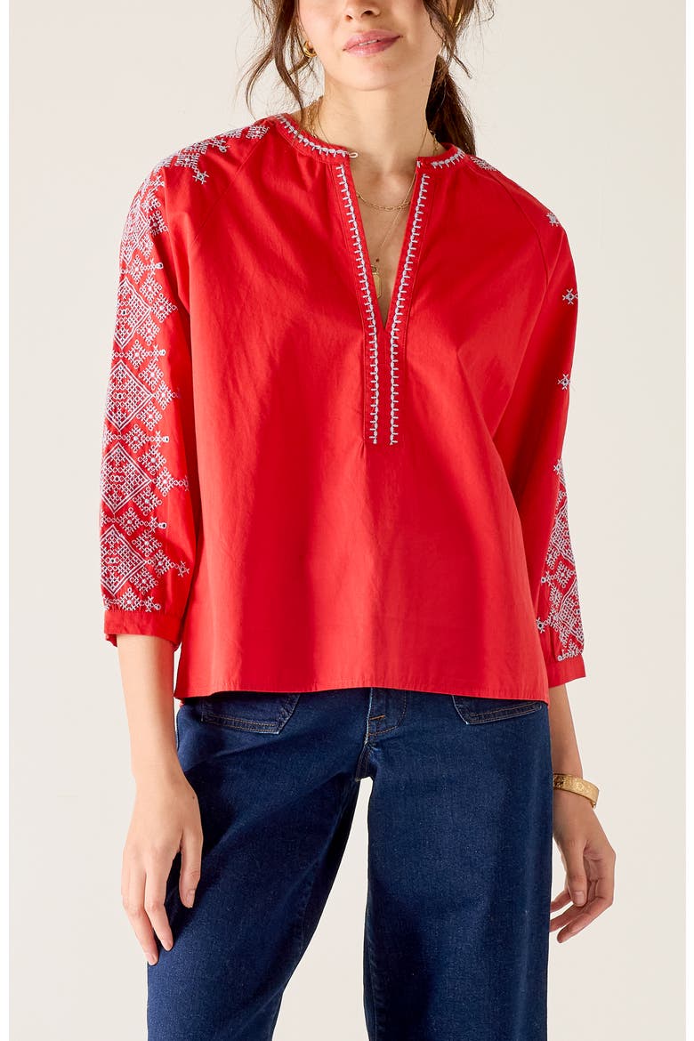 Pego Embroidered Top, Main, color, Cinnabar/Blue