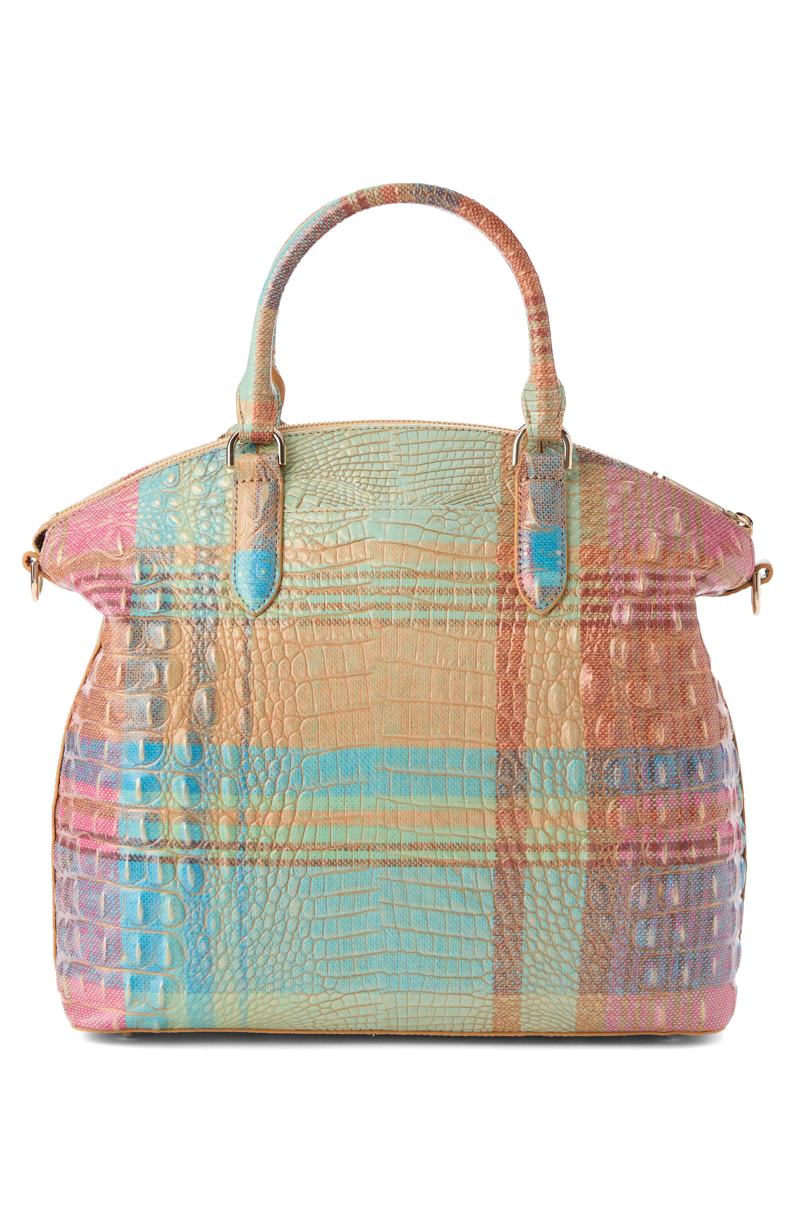 Brahmin Large Duxbury Plaid Croc Embossed Leather Satchel, Alternate, color, Picnic