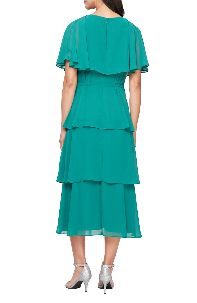 SL FASHIONS Capelet Tiered Chiffon Dress, Alternate, color, 