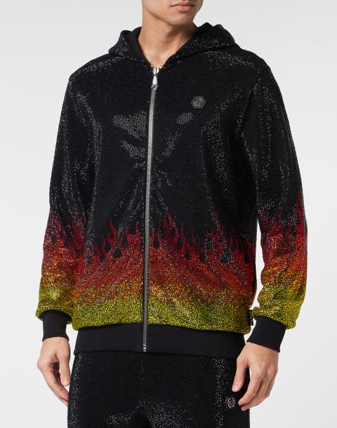 Jogging Tracksuit Hoodie/trousers With Crystals Flame Men
