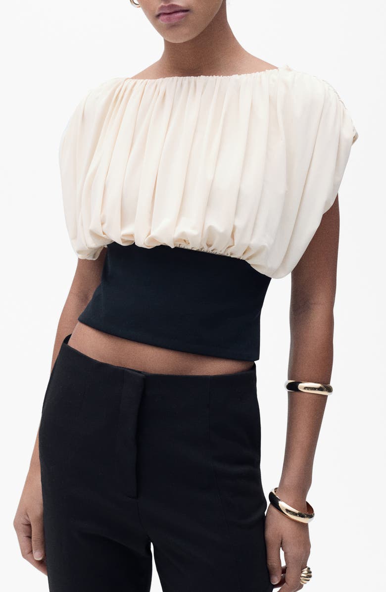 MANGO Draped Pleated Crop Top, Main, color, Ecru