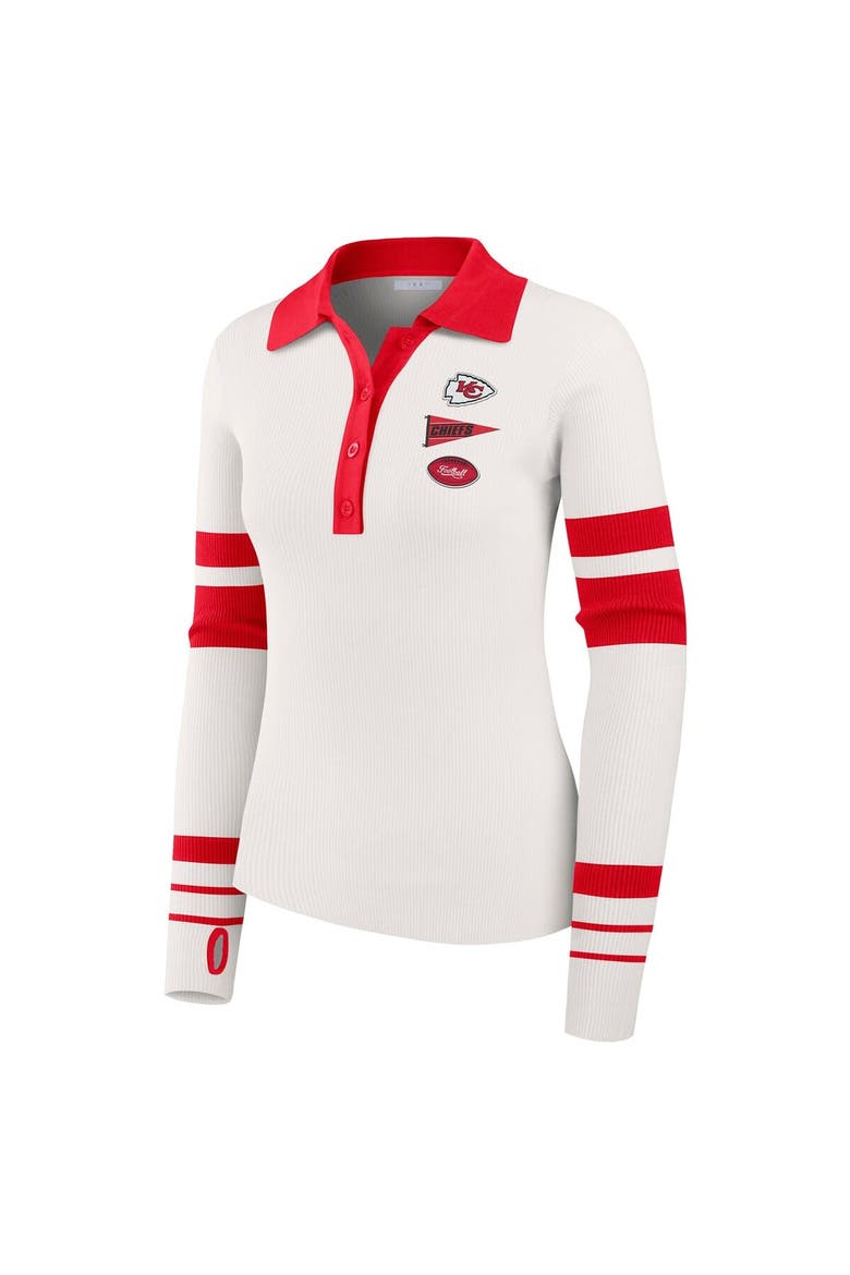 Women's WEAR by Erin Andrews White Kansas City Chiefs Ribbed Henley Polo Sweater, Alternate, color, White