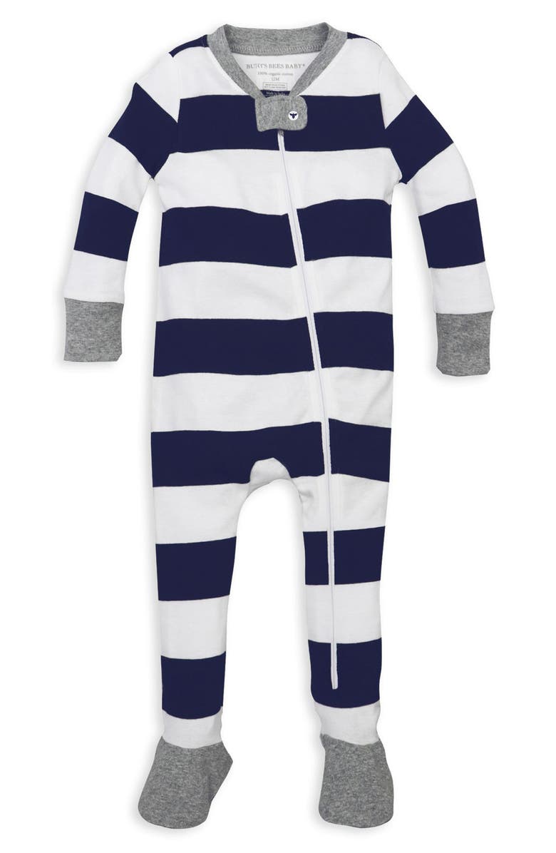 Burt's Bees Baby Burt's Bees Rugby Stripe Fitted One-Piece Pajamas, Main, color, 