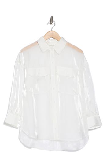 Avec Les Filles Organza Button-up Shirt In White