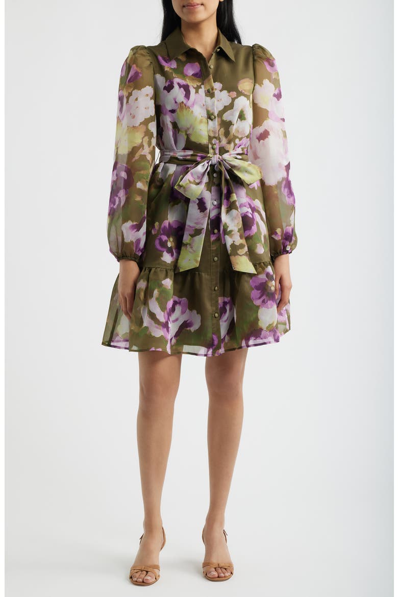 Tiered Chiffon Shirt Dress, Main, color, IVY MULTI