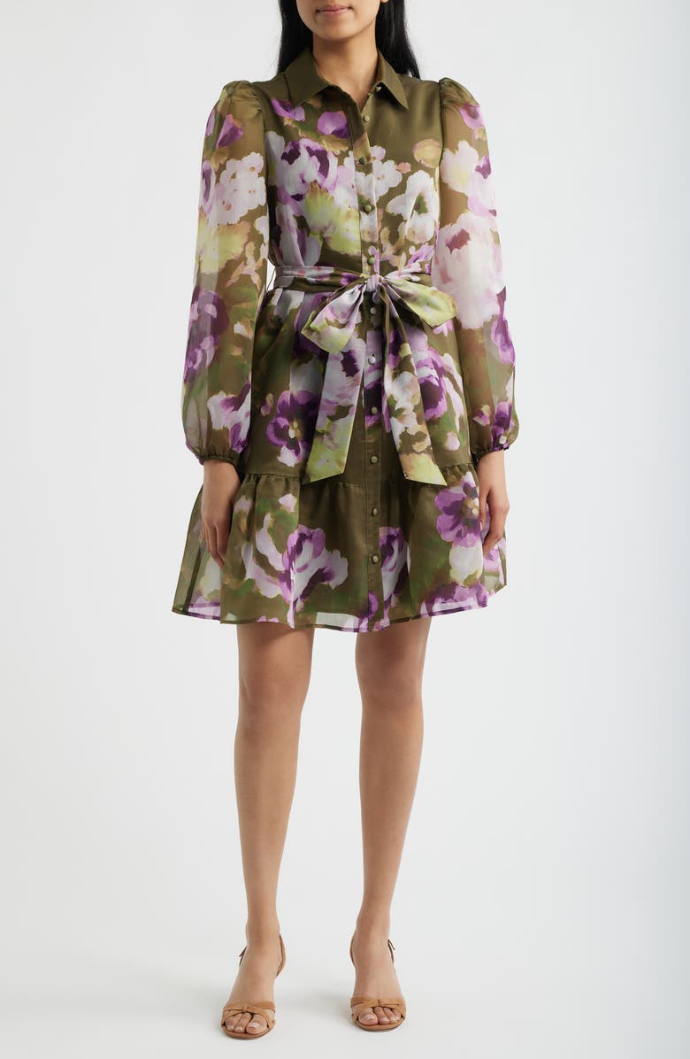 Anne Klein Tiered Chiffon Shirt Dress, Main, color,