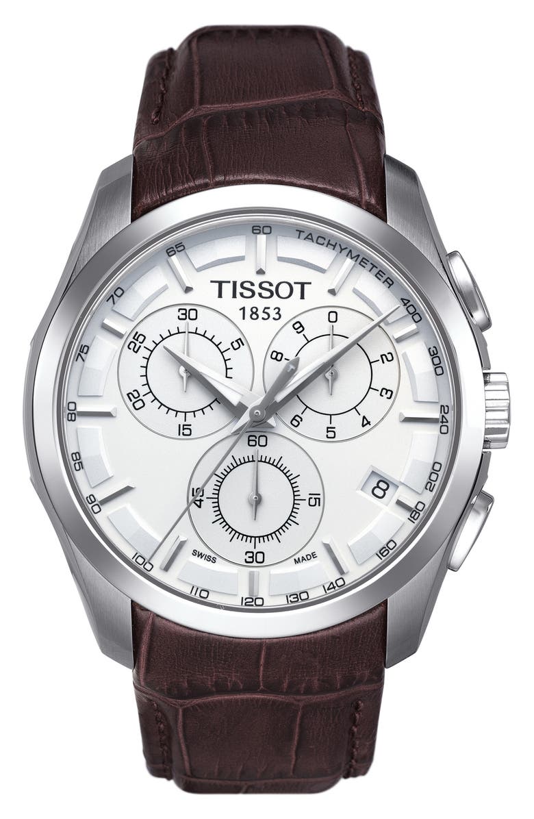Tissot Couturier Chronograph Leather Strap Watch, 41mm, Main, color, 