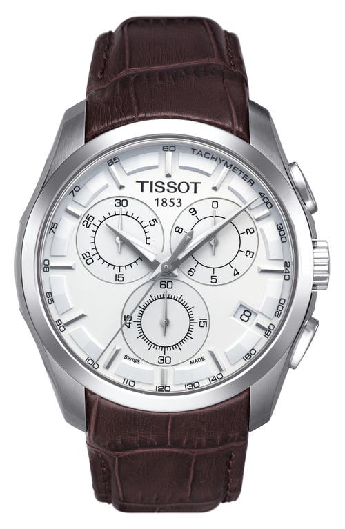 Tissot Couturier Chronograph Leather Strap Watch, 41mm in Brown/White/Silver 