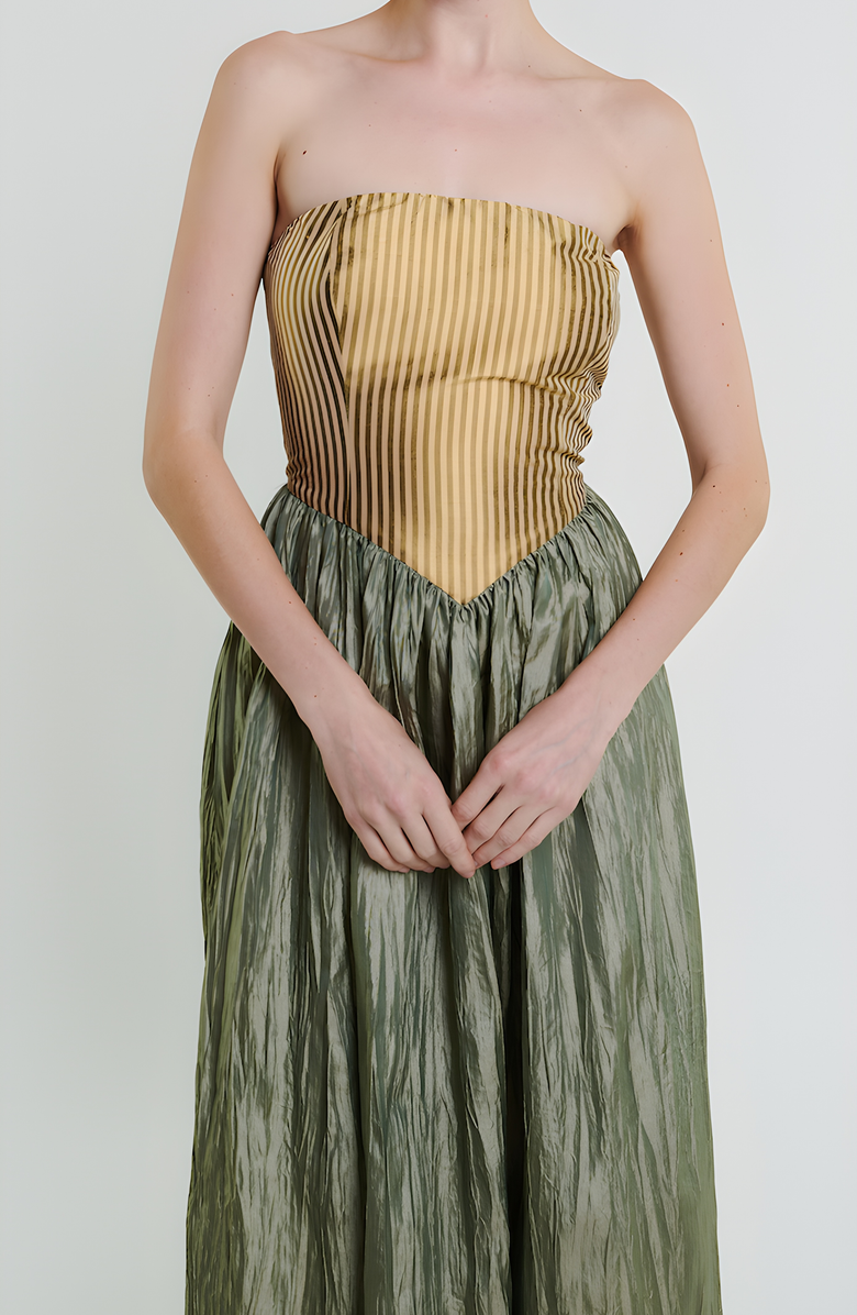 Madeline Marie Roxanne Long Dress, Alternate, color, Cream / Moss