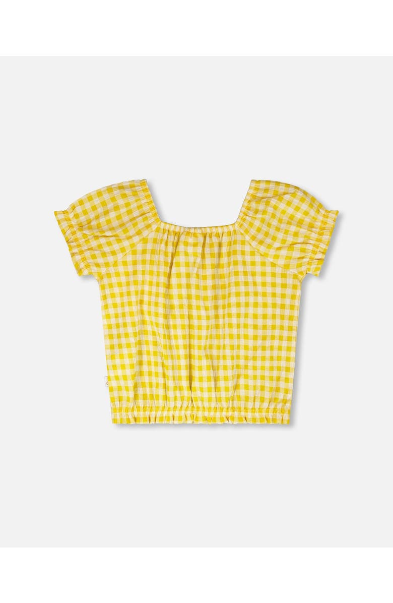 Deux par Deux Short Sleeve Peasant Top Gingham, Alternate, color, Yellow Gingham