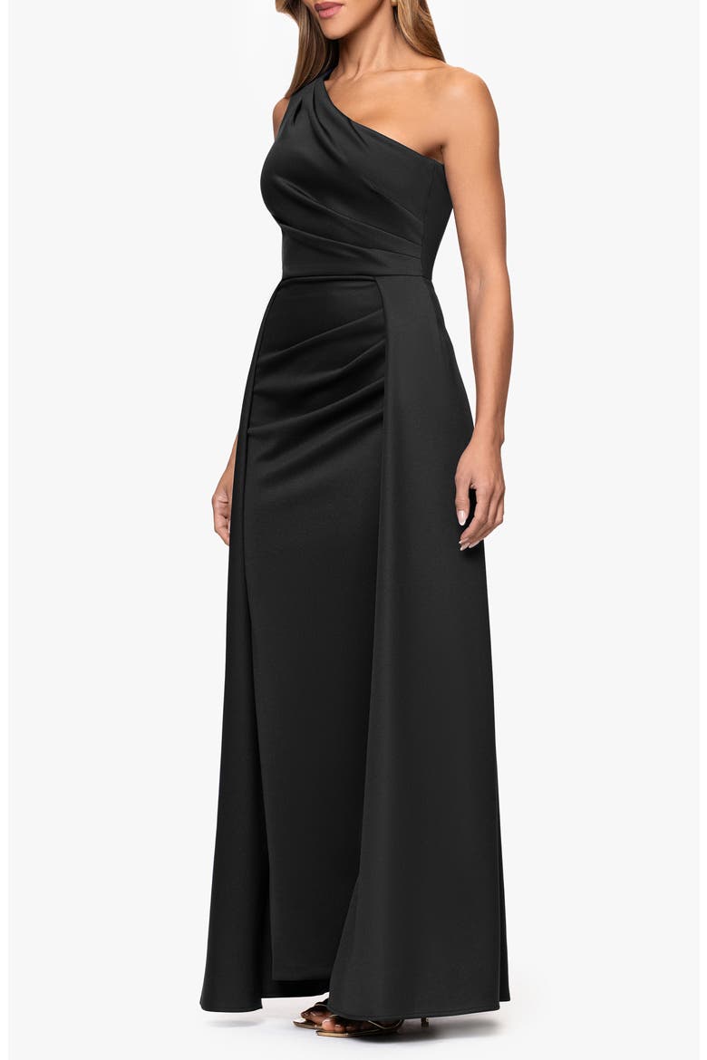 One-Shoulder Scuba Crepe Evening Gown, Alternate, color, BLACK