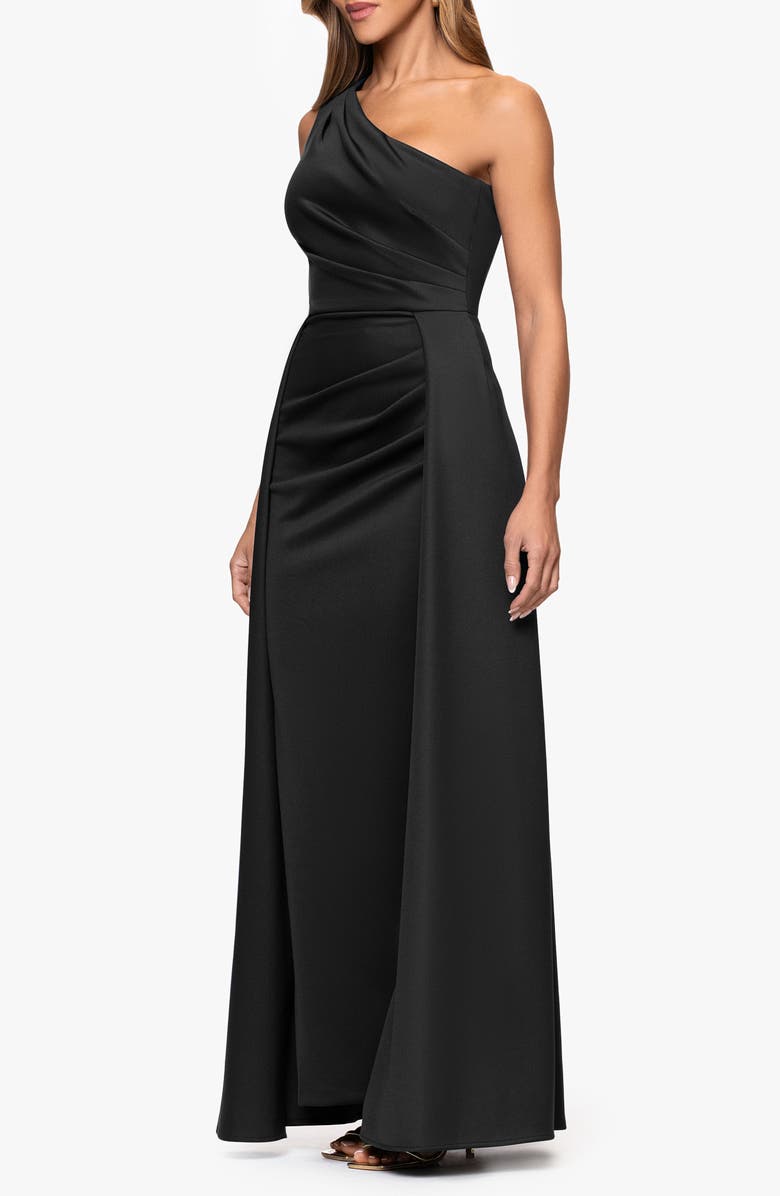 Xscape Evenings One-Shoulder Scuba Crepe Evening Gown, Alternate, color, Black