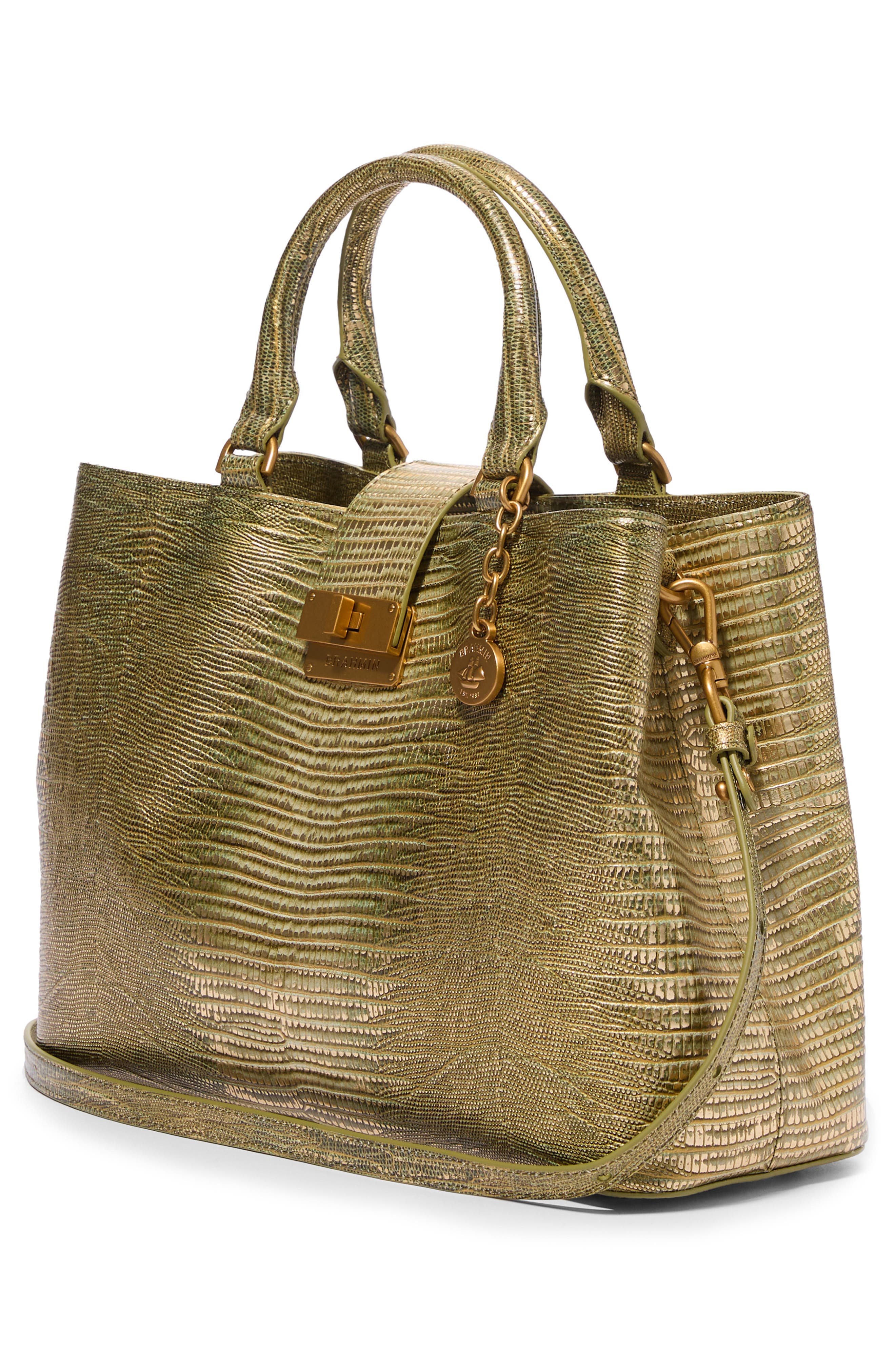 Brahmin Small Denise Embossed Leather Satchel, Alternate, color, Olive