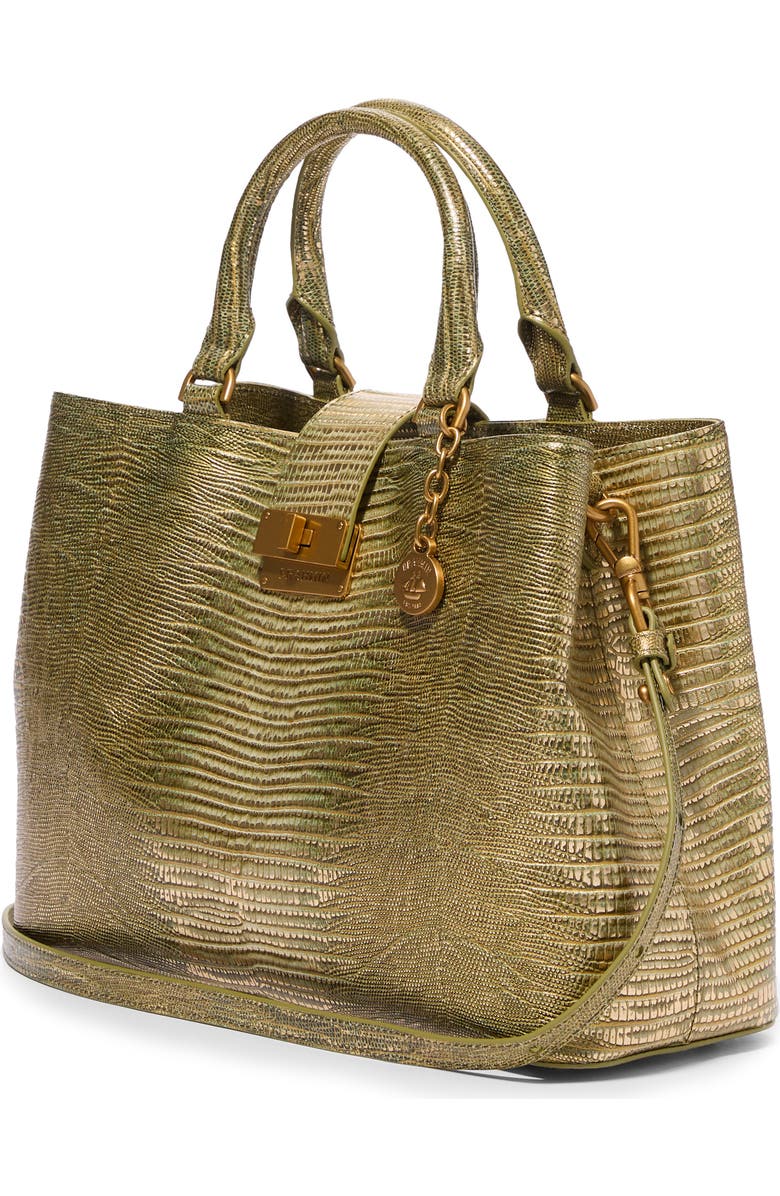 Brahmin Small Denise Embossed Leather Satchel, Alternate, color, Olive