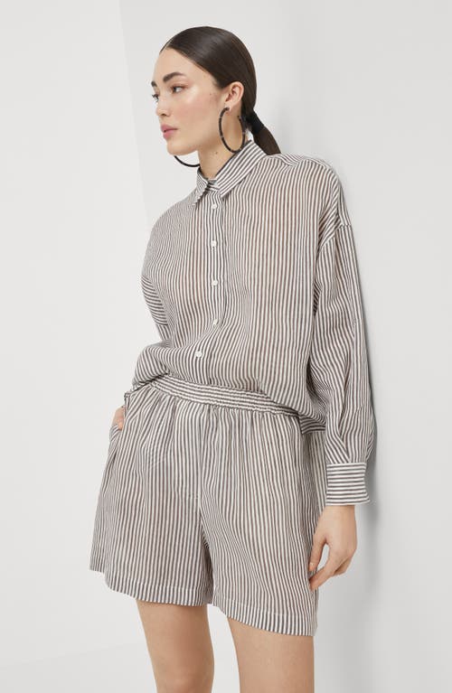 Brunello Cucinelli Bordeaux Stripe Linen-cotton Blend Shirt In Pink
