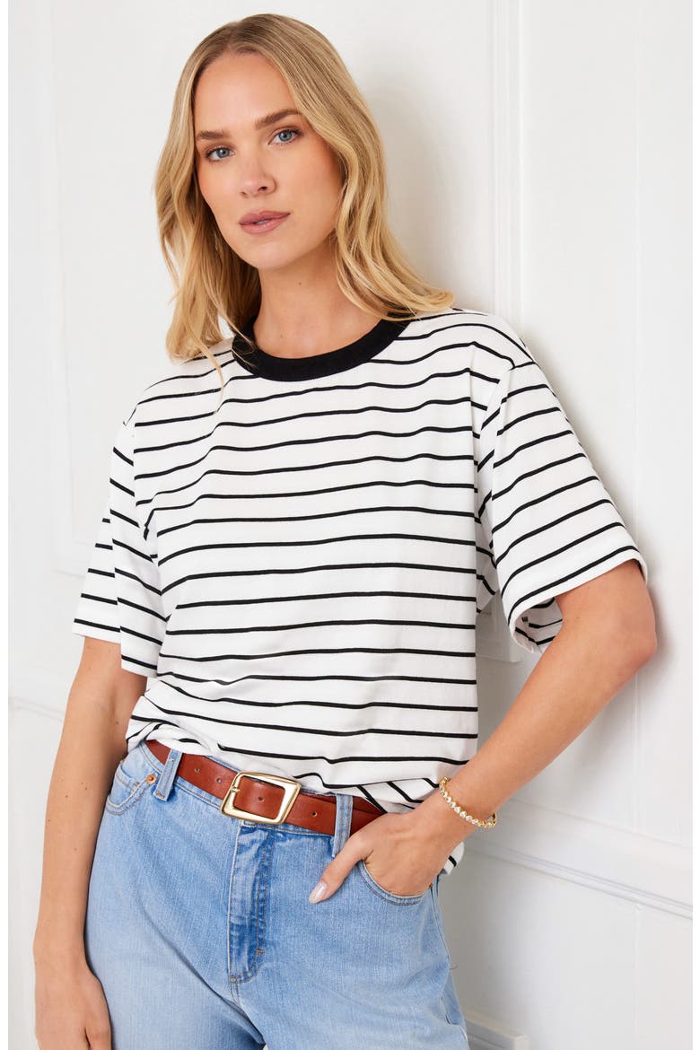 Stripe Cotton Blend T-Shirt, Alternate, color, OFF WHITE/ BLACK