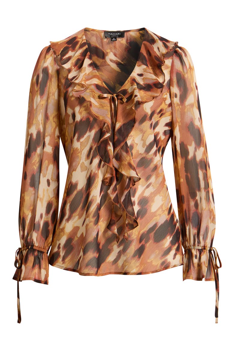 Print Ruffle Balloon Sleeve Top, Alternate, color, LUGGAGE ANIMAL