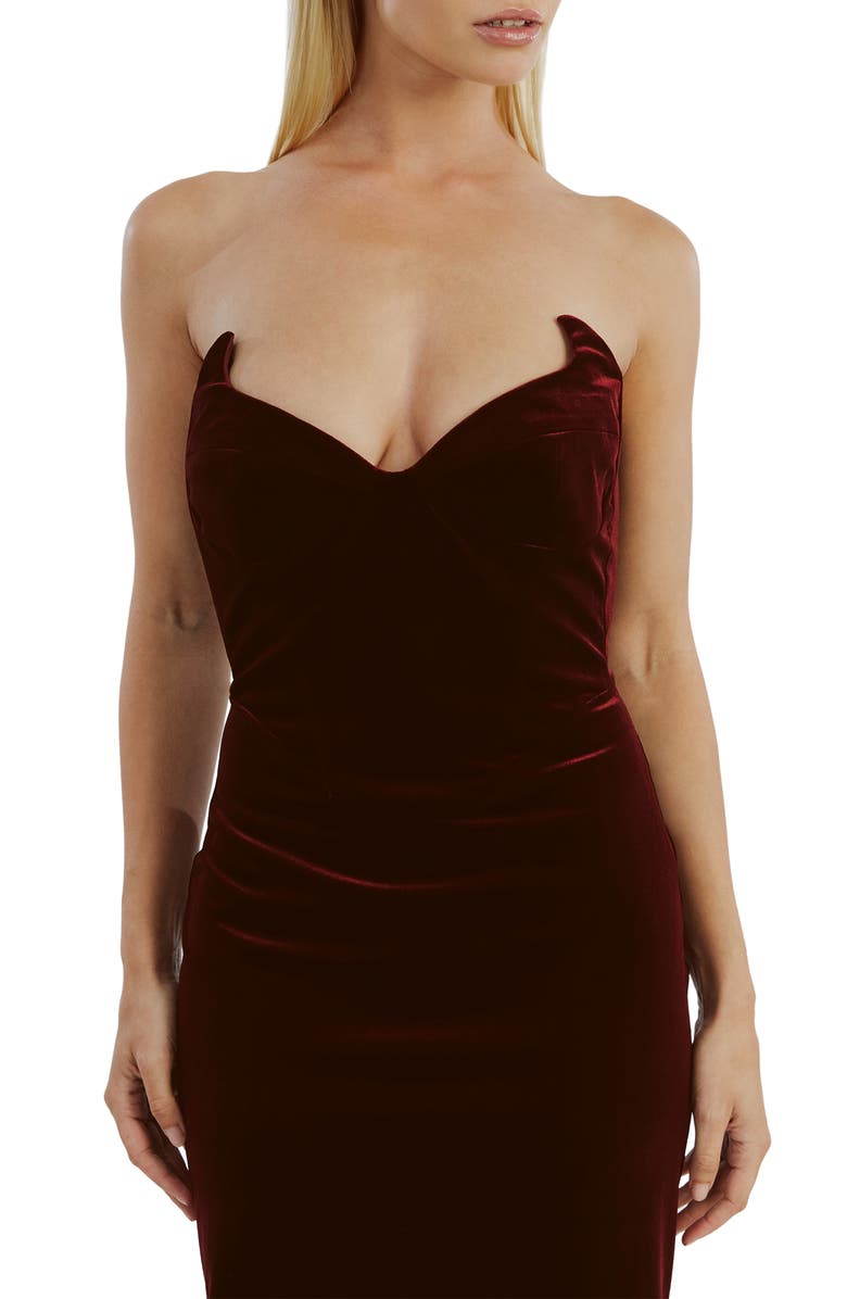 Bardot Camellia Strapless Velour Dress, Alternate, color,