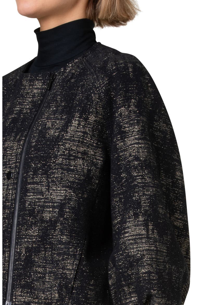 Metallic Jacquard Denim Bomber Jacket, Alternate, color, BLACK-GOLD