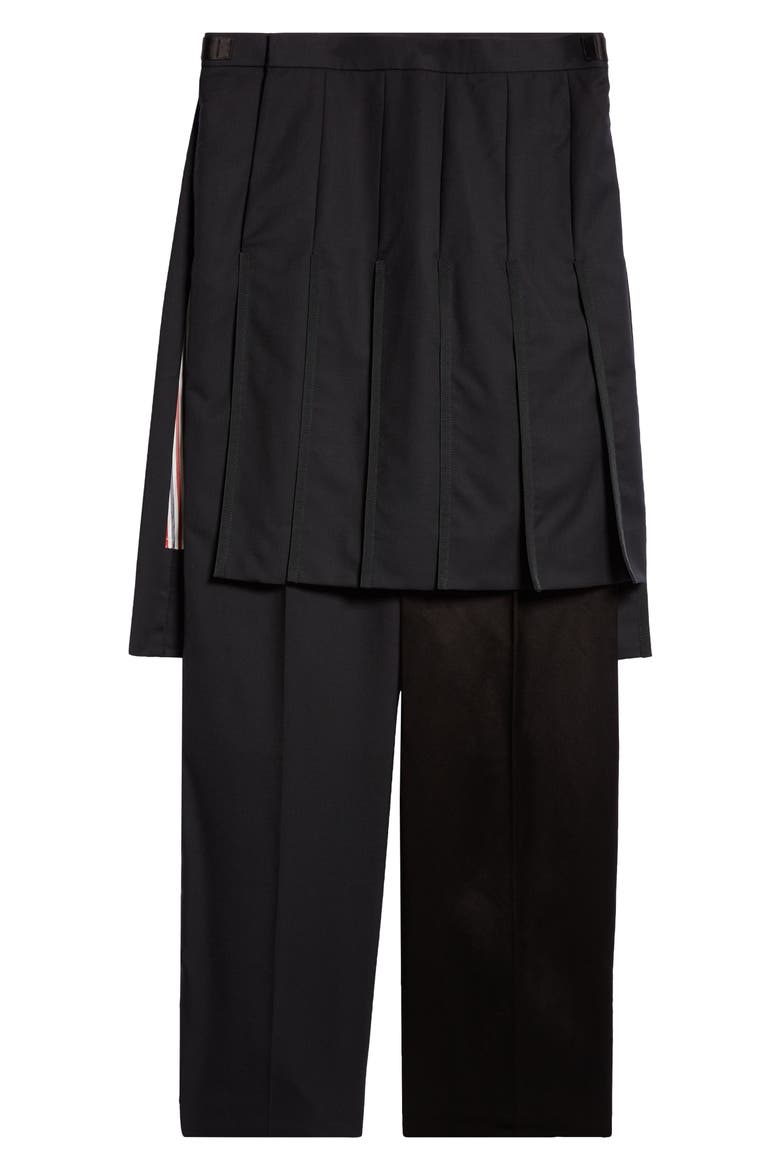 Collage Pleated Wool Trouser Skirt, Alternate, color, BLACK