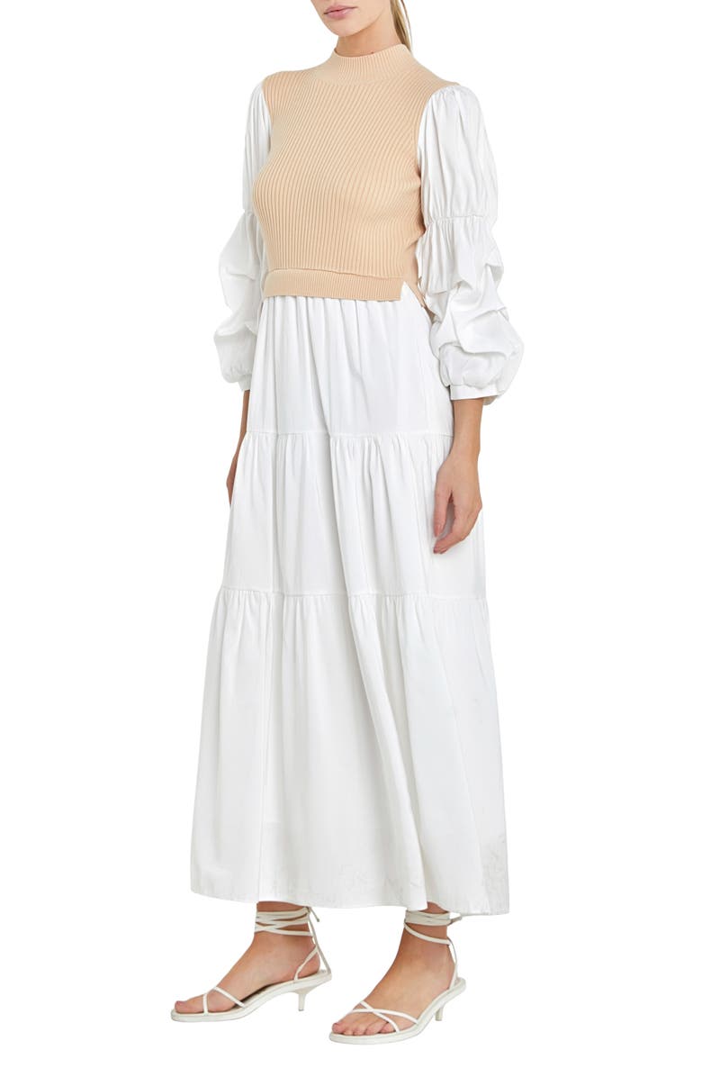 English Factory Layered Mixed Media Maxi Dress, Alternate, color, Beige