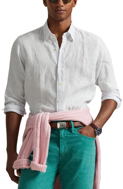 Classic Fit Stripe Linen Button-Down Shirt