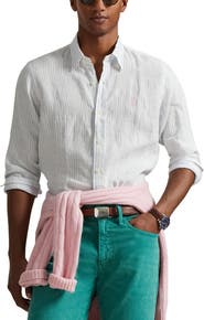 Polo Ralph Lauren Classic Fit Stripe Linen Button-Down Shirt