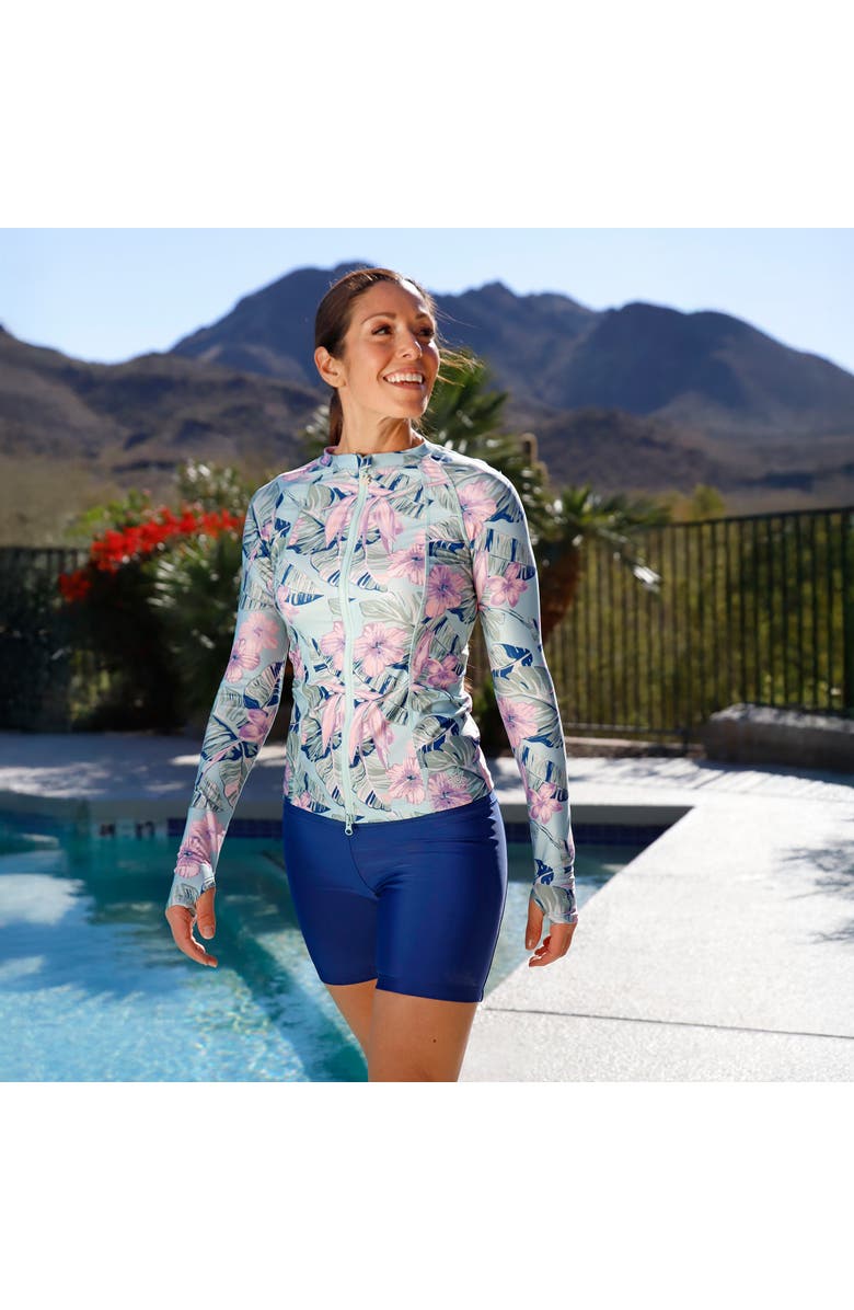 UV Skinz Long Sleeve Full Zip Rash Guard, Alternate, color, Kona Hibiscus