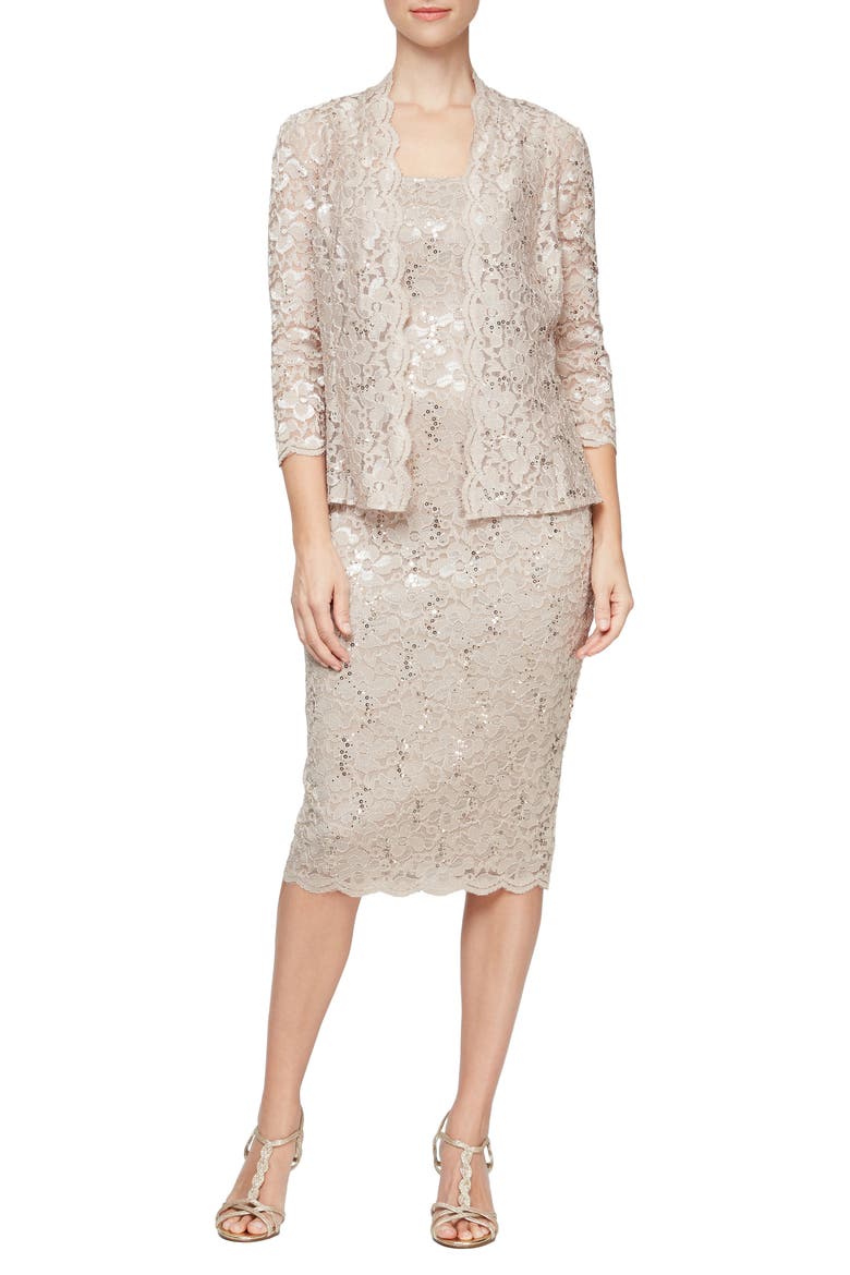 Lace Dress & Jacket Two-Piece Set, Main, color, CHAMPAGNE
