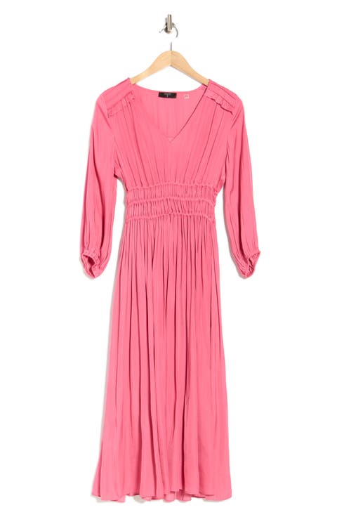 Shirred Waist Long Sleeve Maxi Dress