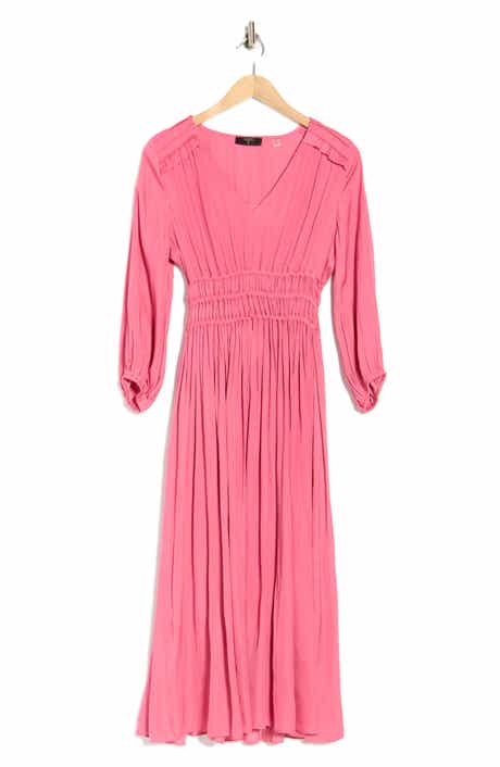 T Tahari Shirred Waist Long Sleeve Maxi Dress