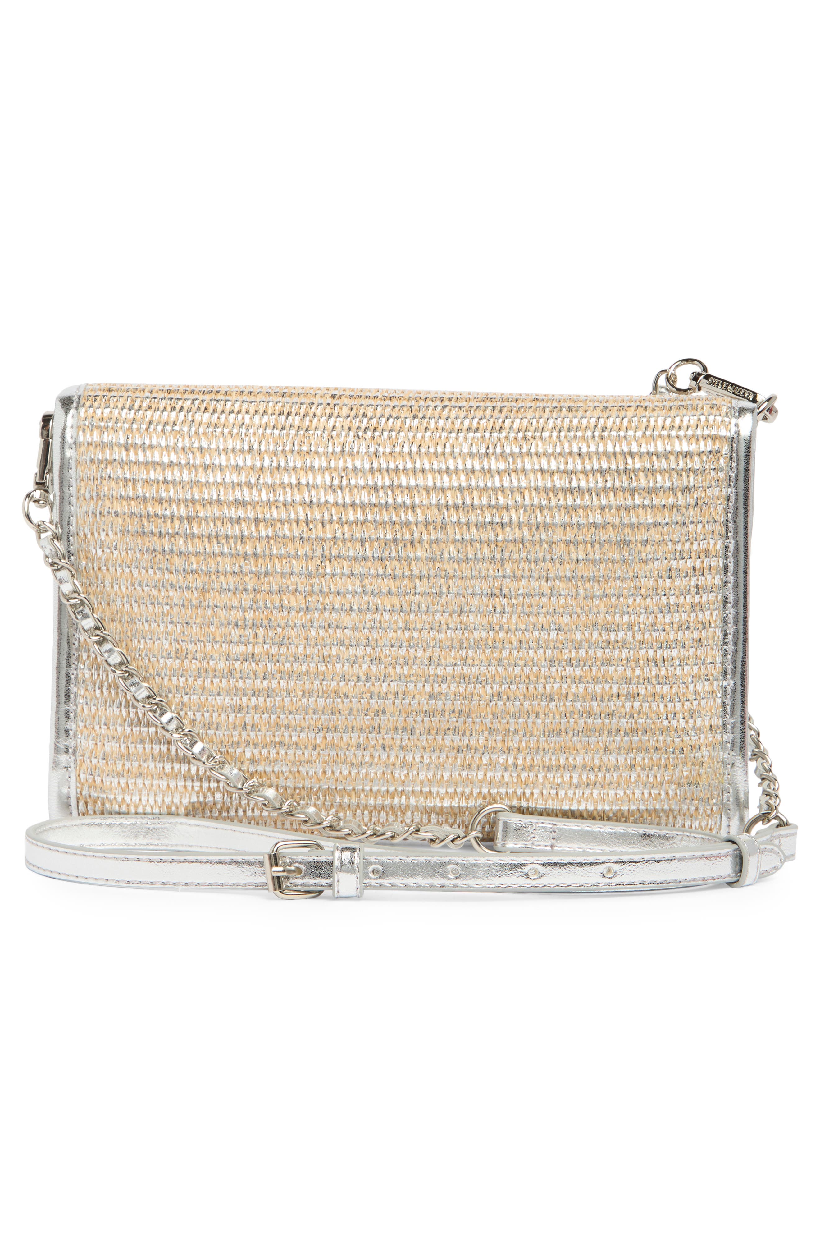 Steve Madden Glow Straw Crossbody Bag, Alternate, color, Silver/ Silver
