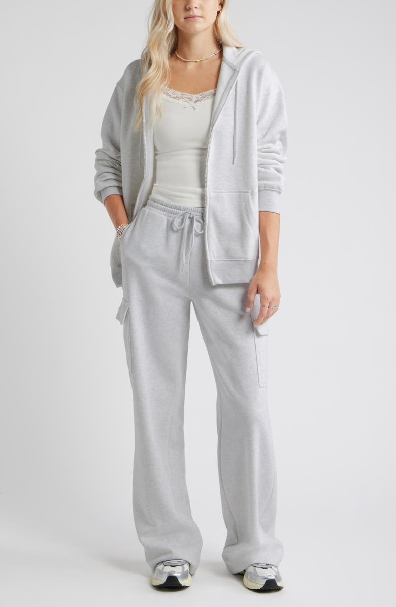 BP. Oversize Zip Fleece Hoodie, Alternate, color, Grey Fog Heather