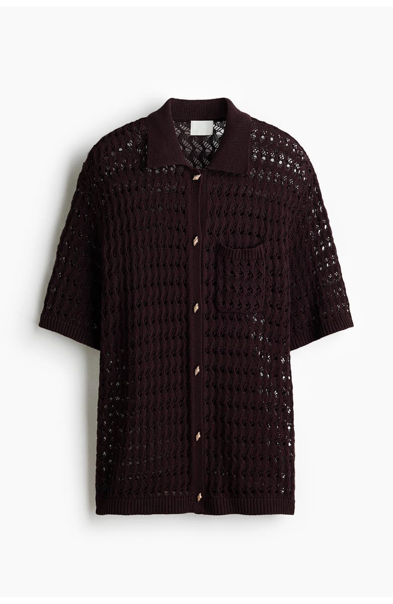 H&M Crochet-look Cotton Cardigan, Main, color, Dark Brown
