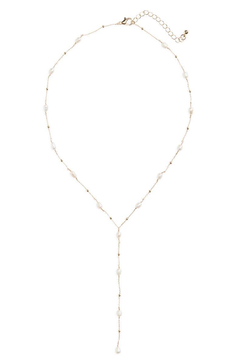 NORDSTROM RACK Freshwater Pearl Lariat Necklace, Main, color, White- Gold