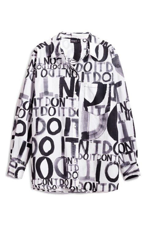 Oversize Lettering Button-Up Shirt