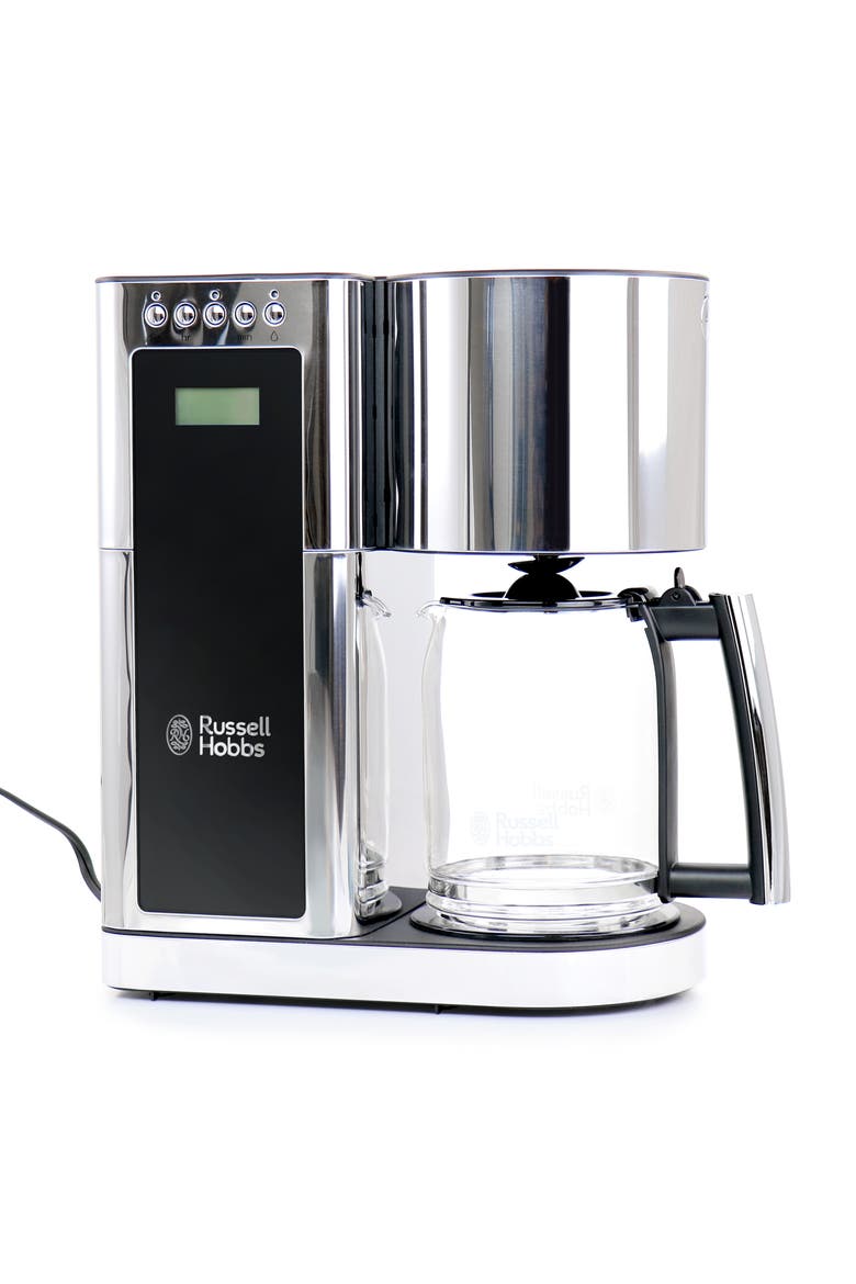 Glass 8 Cup Coffeemaker in Black and Stainless Steel, Alternate, color, Silver