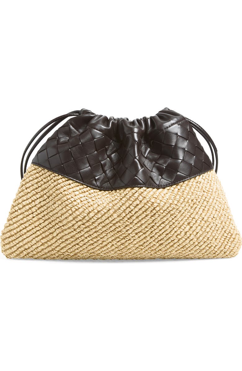 Bottega Veneta Medium Dustbag Intrecciato Leather & Raffia Clutch, Main, color, 9943 Natural/ Espresso-G
