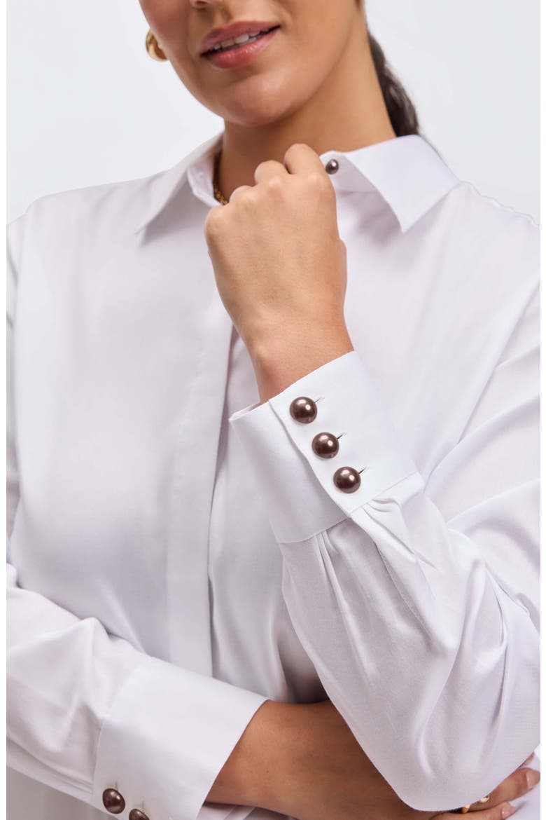 Pearly Bead Button-Up Shirt, Alternate, color, WHITE