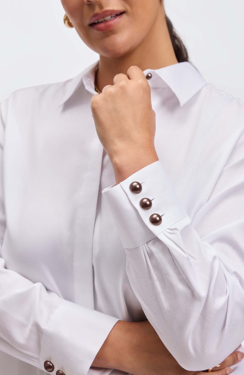 Foxcroft Pearly Bead Button-Up Shirt, Alternate, color, White