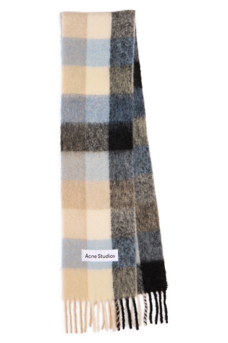 Vally Plaid Alpaca, Wool & Mohair Blend Scarf, Main, color, BLUE/ BEIGE/ BLACK