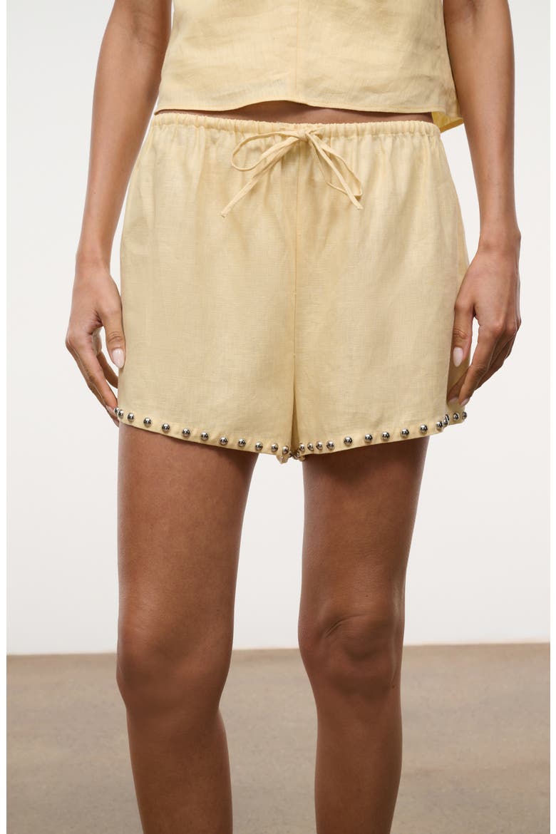 Paddle Studded Linen Drawstring Shorts, Alternate, color, BUTTER STUDS