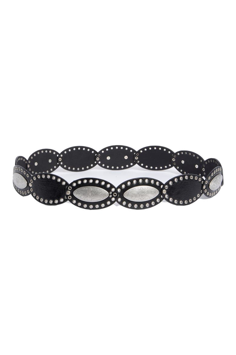 Leather Oval Disc Concho Belt, Main, color, BLACK