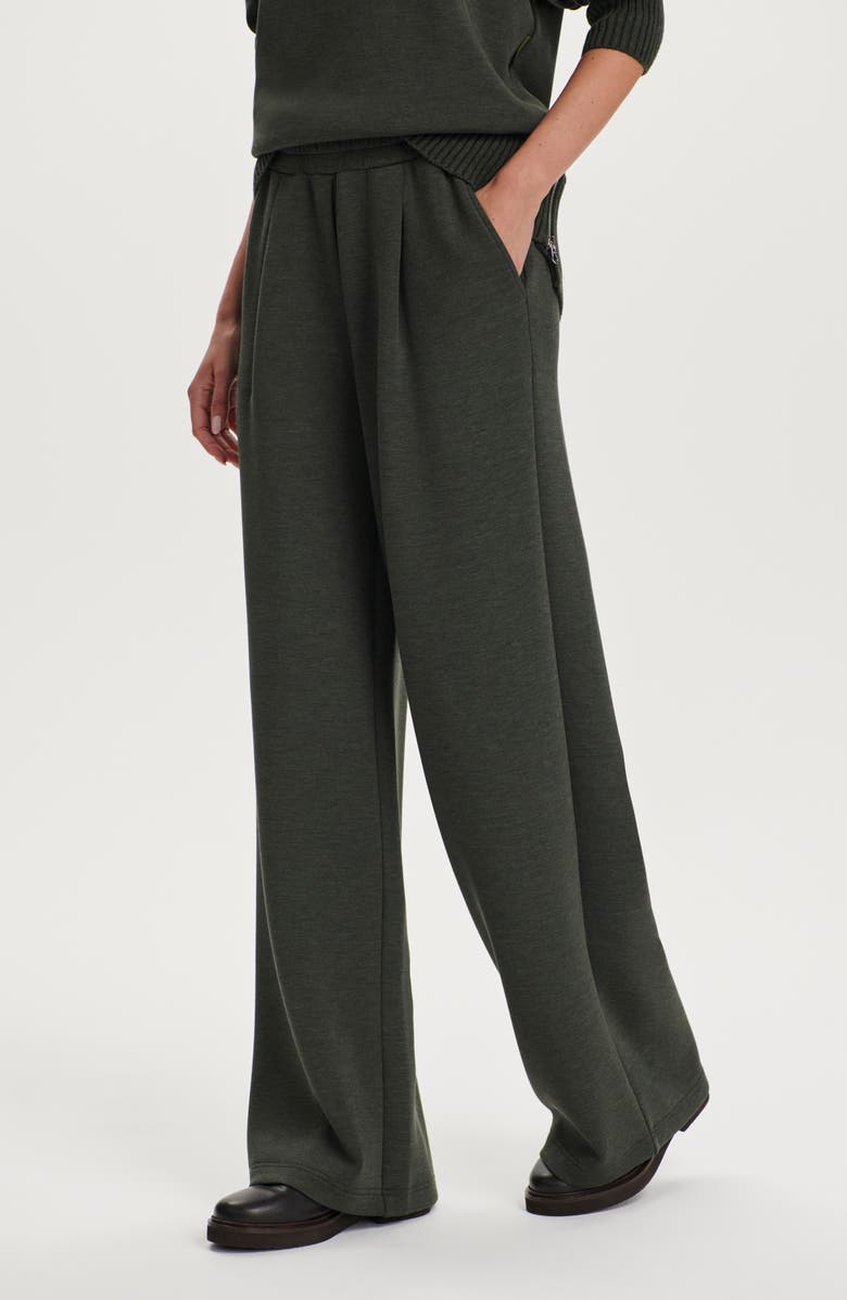 Varley Pleated Wide Leg Pants, Alternate, color, Olive Marl