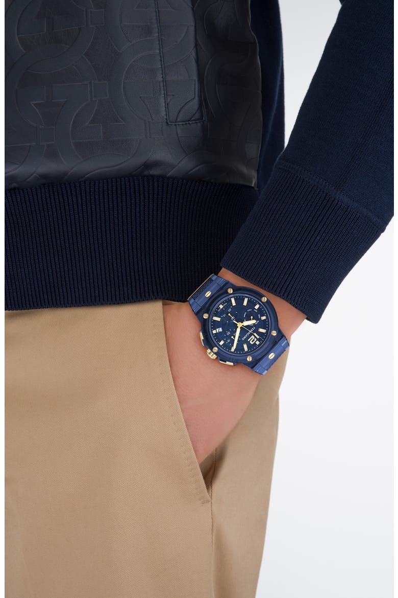 F-80 Translucent Chronograph Recycled Polyurthane Strap Watch, 44mm, Alternate, color, BLUE