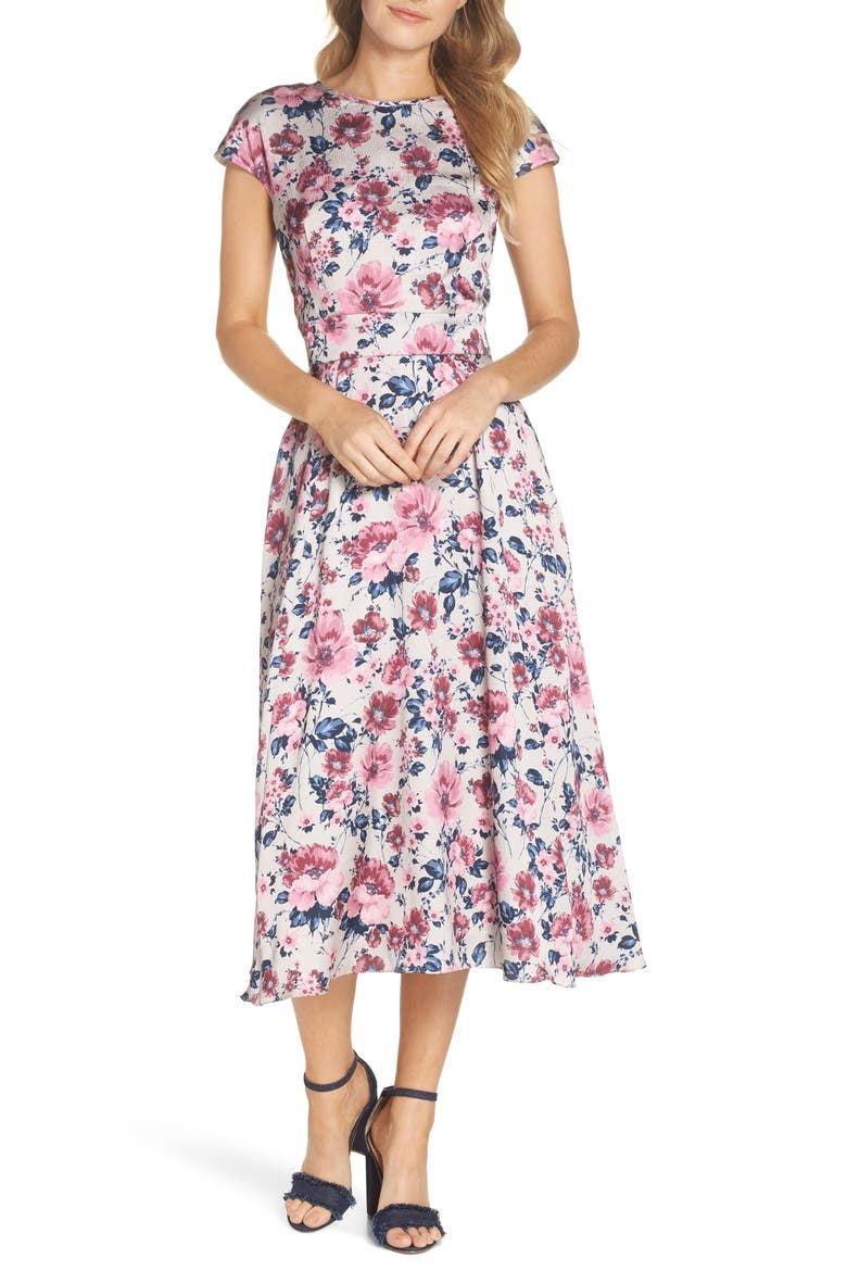 Julia Seersucker Midi Dress, Main, color, BEIGE/ PINK