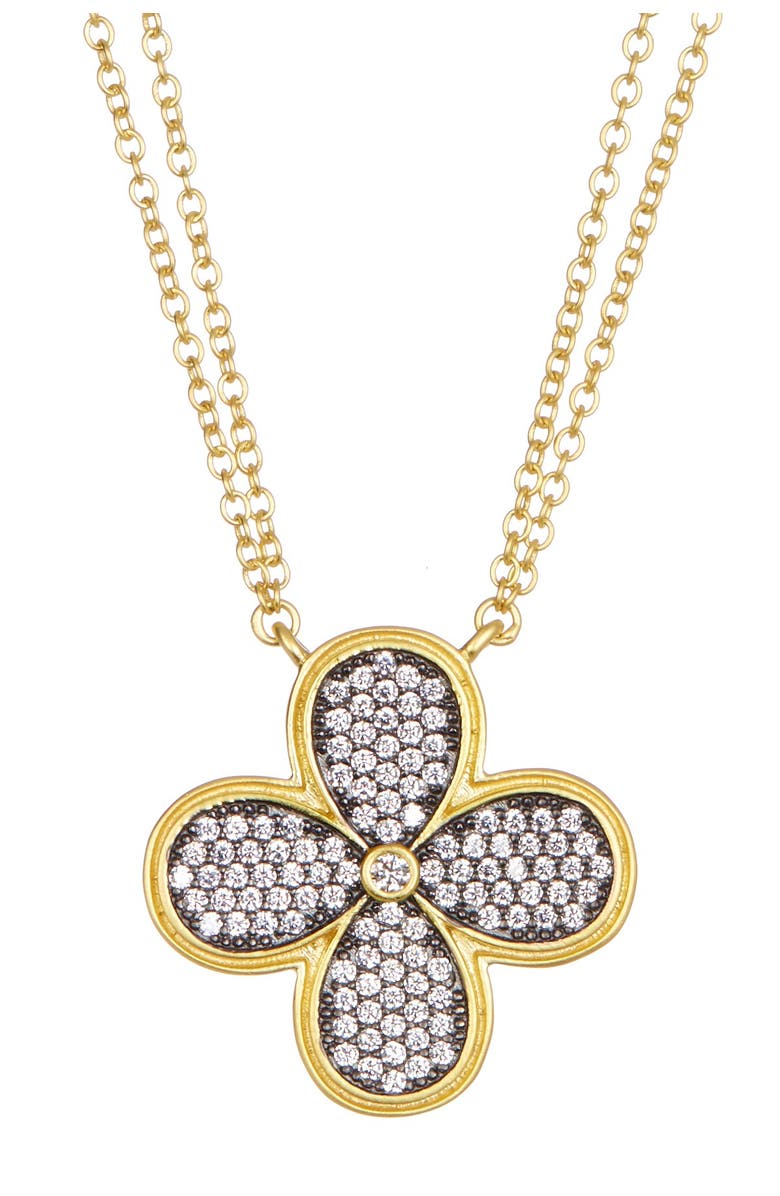 FREIDA ROTHMAN 14K Gold Plated Sterling Silver CZ Pave Clover Pendant Necklace, Main, color,
